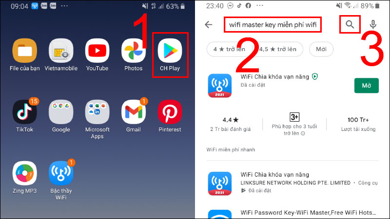 Thao tác trên cửa hàng CH Play